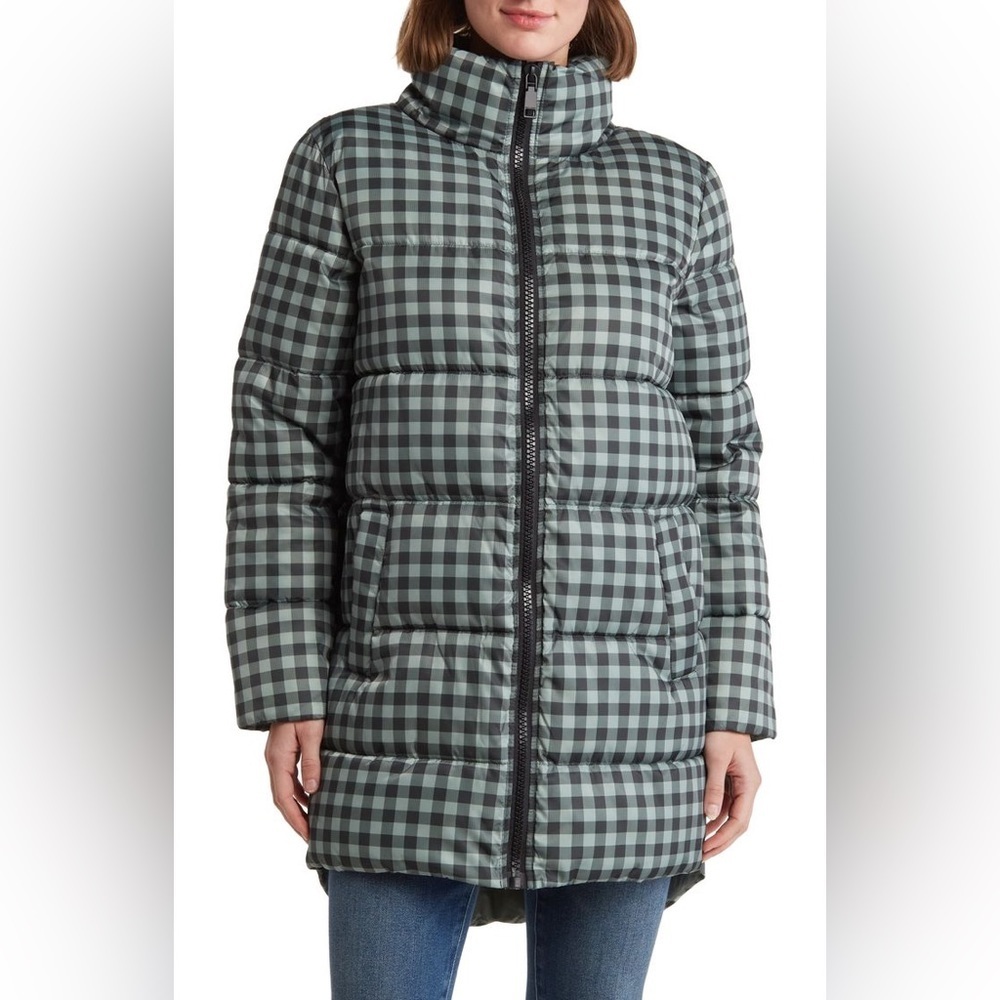 Rebecca Minkoff Mint Gingham Check Puffer Jacket